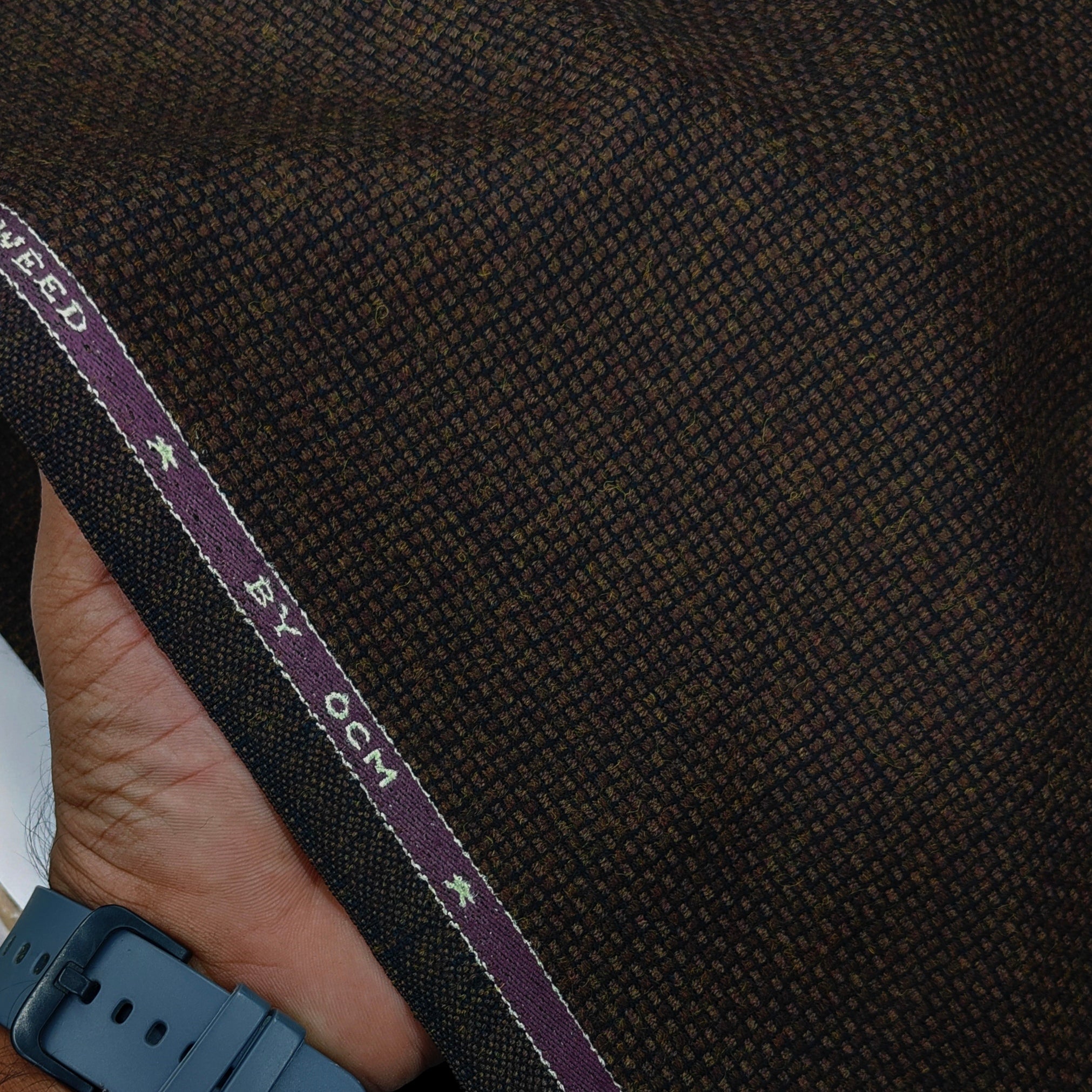 Tweed Blazer Fabric OCM Premium Wool Blended Micro Check Colour Coffee Brown